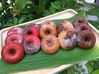 Chocolate, vanilla and red velvet mini donuts