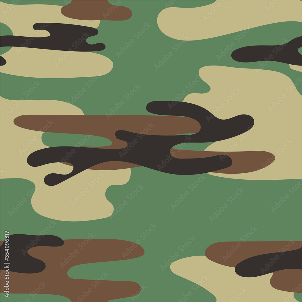 Wall mural Military camouflage seamless pattern. Khaki texture. Trendy background. Abstract color vector illustration. For design wallpaper, fabric, wrapping paper.