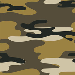 Military camouflage seamless pattern. Khaki texture. Trendy background. Abstract color vector illustration. For design wallpaper, fabric, wrapping paper.
