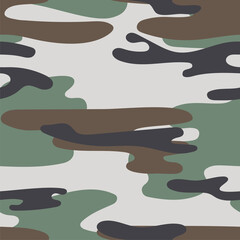 Military camouflage seamless pattern. Khaki texture. Trendy background. Abstract color vector illustration. For design wallpaper, fabric, wrapping paper.