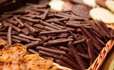 chocolate sticks on market counter