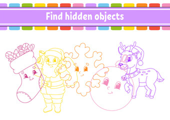 Find hidden object. Education developing worksheet. Activity page with pictures. Color contour. Logical thinking training. Isolated vector illustration. Funny character. Cartoon style.