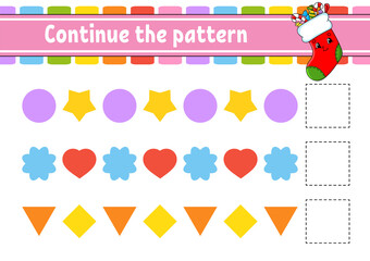 Continue the pattern. Education developing worksheet. Game for kids. Activity page. Puzzle for children. Riddle for preschool. Flat isolated vector illustration. Cute cartoon style.