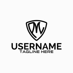 Monogram logo design initial shield form capital pml letters.