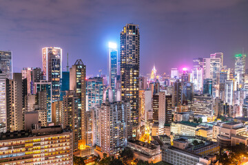 Fototapeta premium The amazing night and sunset view of cityscape and skyscrapers in Hong-Kong