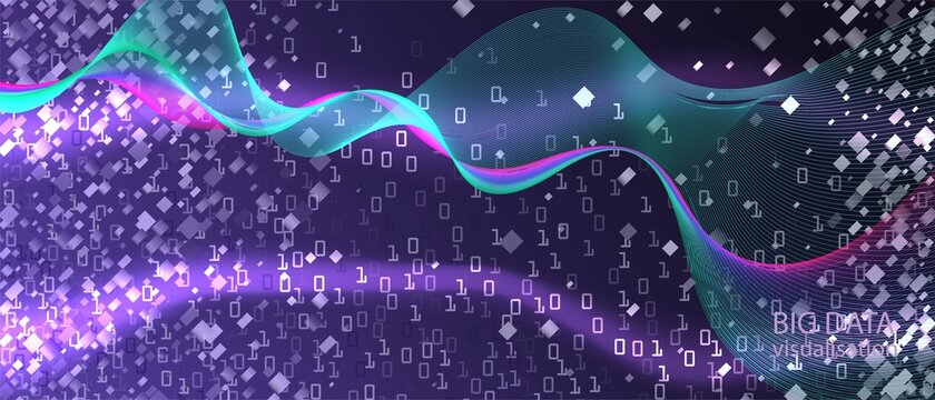 Wireless Tech Vector Equalizer. Cyber Futuristic Slide. Fractal Liquid Code Pink Purple Blue Background. Tech Neon Grunge Trendy 