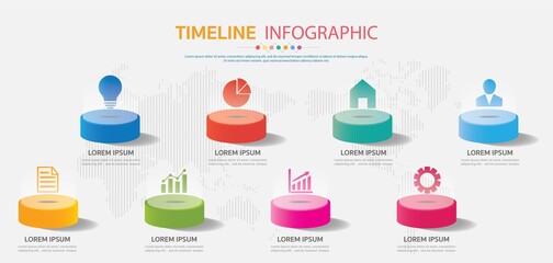 Timeline for 8 steps,options or processes , Infographic circle 3d template for business.