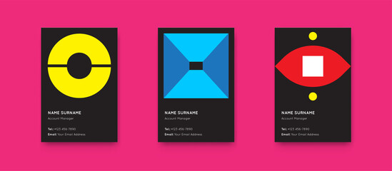 Vector Minimal Style Graphics. Vertical Business Cards Set with Geometric Pattern. Suprematism.