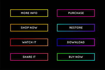 Obraz premium Vector Set of Modern Neon App or Game Buttons. Trendy gradient neon colors.