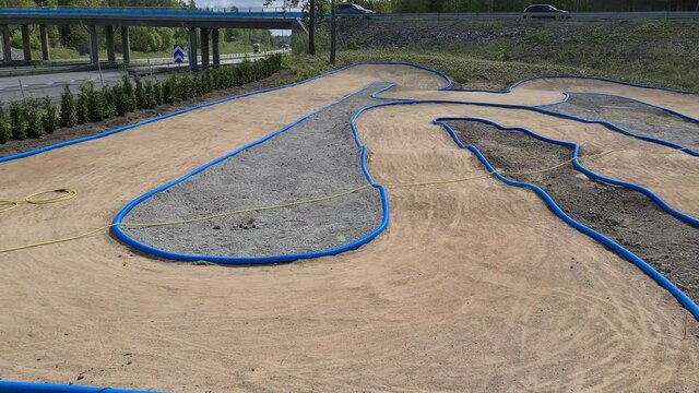 Beautiful view of RC cars racing track under construction. RC cars concept background.