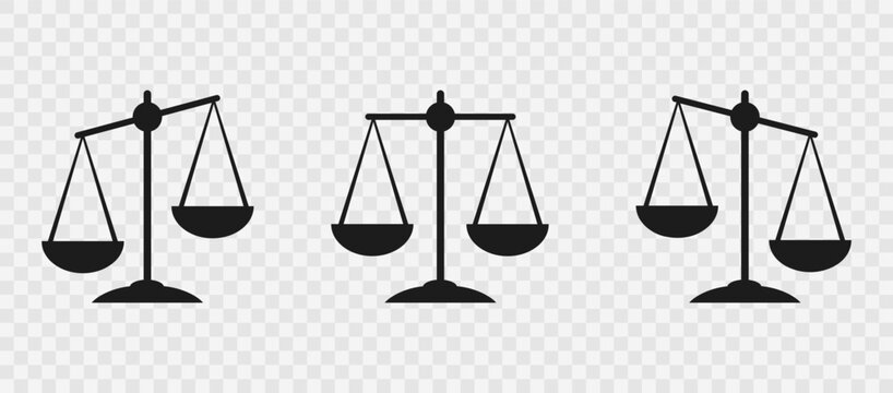 Justice scale icon set. Court symbol on white transparent . Vector illustration EPS10.
