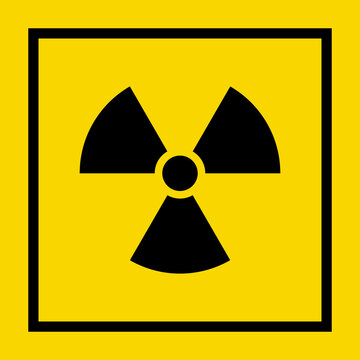 Radiation Hazard Sign. Radiation nuclear vector icon. Symbol of radioactive threat alert in a black frame on yellow background.