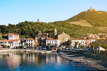 Fototapeta na wymiar Collioure villagein sunny evening, Roussillon, Vermilion coast, Pyrenees Orientales