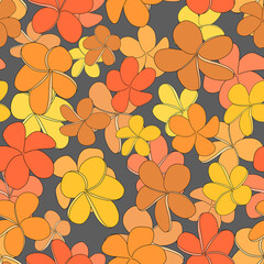 Seamless hand-drawn tropical pattern with exotic flowers on a colored background. Tropical camouflage print.