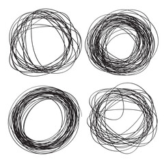 Abstract circles drawn in pencil isolated on white background. Line drawing. Graphics