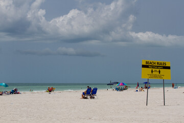 Fototapeta na wymiar Beach Rules Sign for Social Distancing