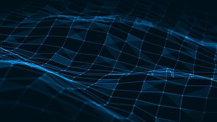 Abstract 3D rendering. Artificial intelligence. Computer geometric digital connection structure. Business inteligence technology background. Binary code algorithms deep learning