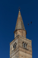 Fototapeta na wymiar The bell tower of the Cathedral of San Marco Evangelist in Pordenone