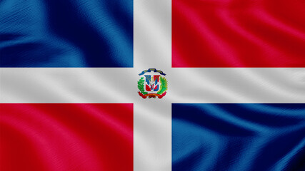 Flag of Dominican Republic. Realistic waving flag 3D render illustration with highly detailed fabric texture.