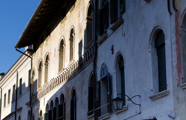 Fototapeta na wymiar Italy, The splendid buildings of Corso Vittorio in Pordenone