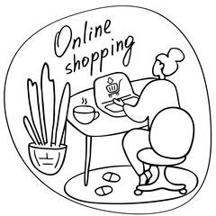 E-commerce buyer. Internet items. Online shopping concept. Hand drawn vector illustration