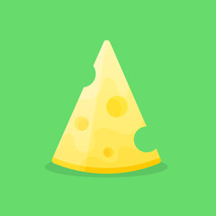 Yellow Cheese vector isolated on green background.