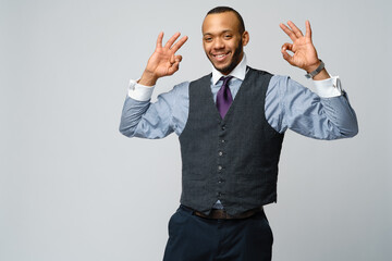 professional african-american business man - showing ok sign
