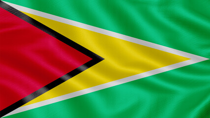 Flag of Guyana . Realistic waving flag 3D render illustration with highly detailed fabric texture.