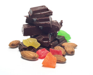 Chokolate with nuts on white background