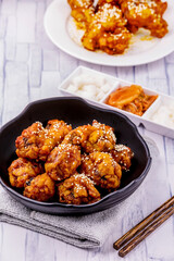 Fried chicken with kimchi korean food