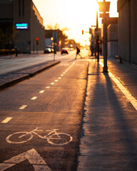 A bike path gently illuminated during golden hour