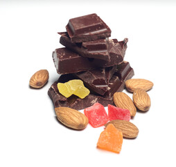Chokolate with nuts on white background