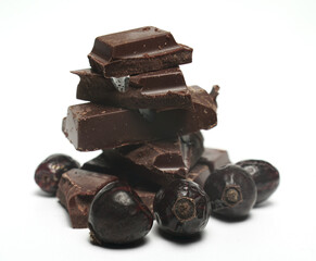 Chokolate with rosehip on white background