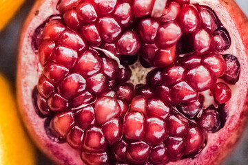 decorative oppened pommegranades at the market