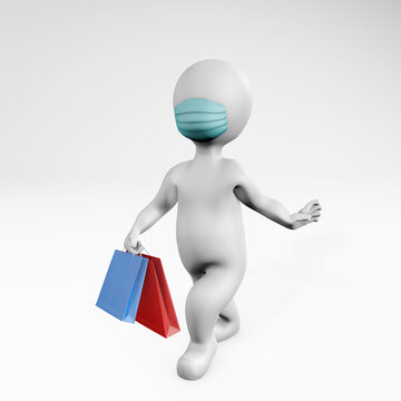 Fatty sassy woman with a mask catwalking and shopping 3d rendering