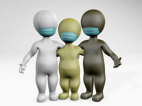 fatty men with mask diversity concept 3d rendering