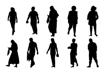 People silhouette walking set, Group shadow different man and women vector on white background