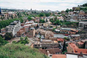 Panoramic view of the city of Tbilisi from the Narikala fortress, the old city and modern architecture. Tbilisi is the capital of Georgia