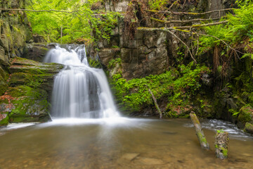 Fototapeta na wymiar Resov waterfalls on the river Huntava in Nizky Jesenik, Northern Moravia, Czech Republic