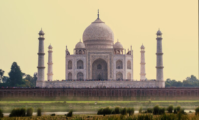 Fototapeta na wymiar view of the Taj Mahal from the river, Agra, India