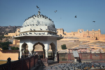 Naklejka premium pergola with pigeons at the Amber Fort, Jaipur, India