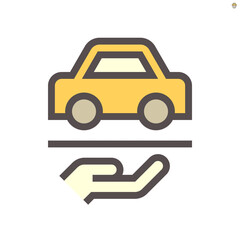 Used car in hand to show used car and dealership vector icon design, 48X48 pixel perfect and editable stroke.