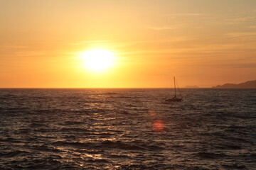 Sunset in Marseille with a boat