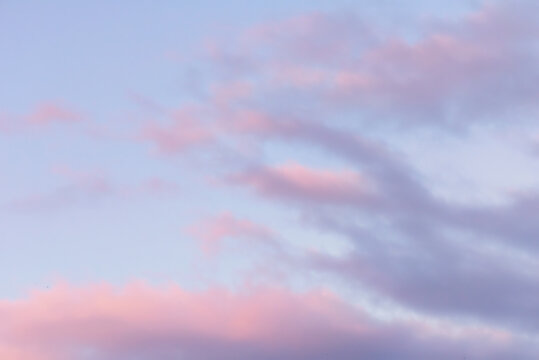 Magic pink sunset clouds sky. Golden hour sky