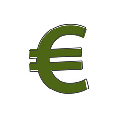 Vector image of the euro sign cartoon style on white isolated background.
