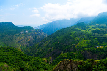 Armenia landscape view of canyon and mountains on a sunny summer day