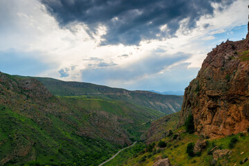 Fototapeta na wymiar The surroundings of Noravank Monastery in Armenia, view of the gorge and picturesque valley