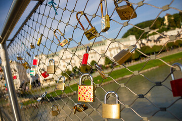 Salzburg/Austria - September 11th 2012: Padlocks on Salzburg bridge