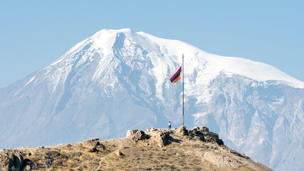 Mount Ararat and Armenian flag, Khor Virap, Armenia