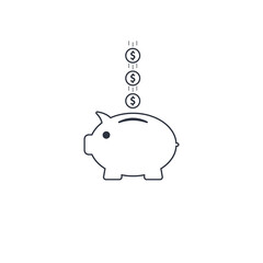 Piggy bank with coin dollar. vector outline symbol
